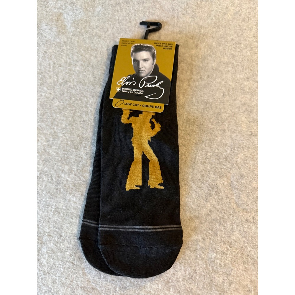 Elvis Presley Mens Low Cut Socks NWT Black Gold Silhouette Novelty Size 7-12